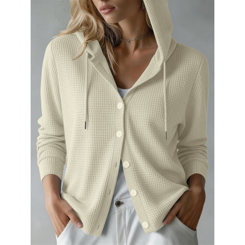 Damen Kapuzen-Strickjacke mit Waffelstruktur und Knopfleiste Shop Nory