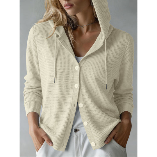 Damen Kapuzen-Strickjacke mit Waffelstruktur und Knopfleiste Shop Nory