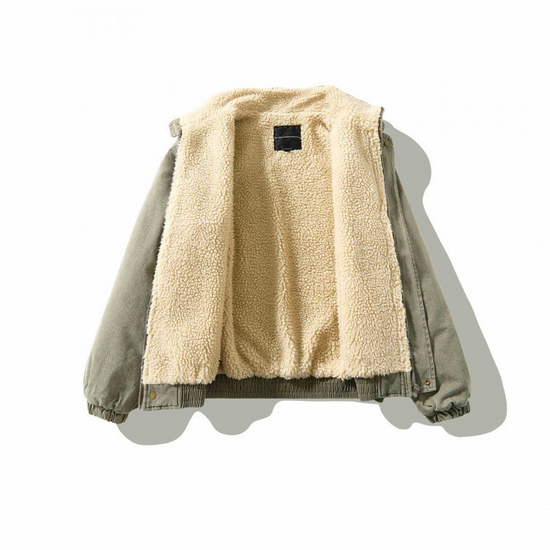 Unisex Weitgeschnittene Canvas-Utility-Jacke mit Stehkragen, Pattentaschen und elastischem Saum Shop Nory