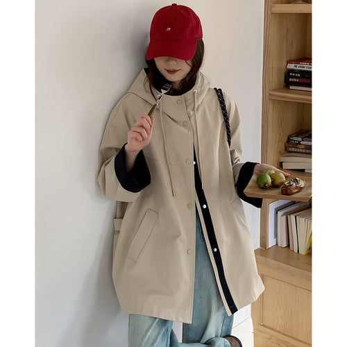 Damen Oversize Kapuzenjacke mit kontrastiertem Saum und Druckknopfleiste Shop Nory