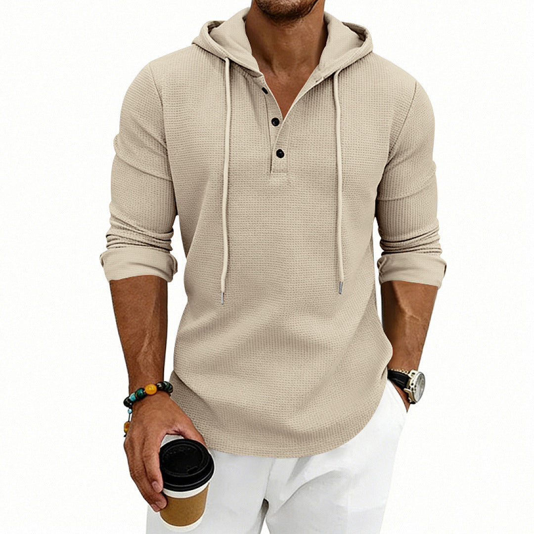 Herren Waffelstrick-Henley-Hoodie mit Knopfleiste und Kapuze Shop Nory