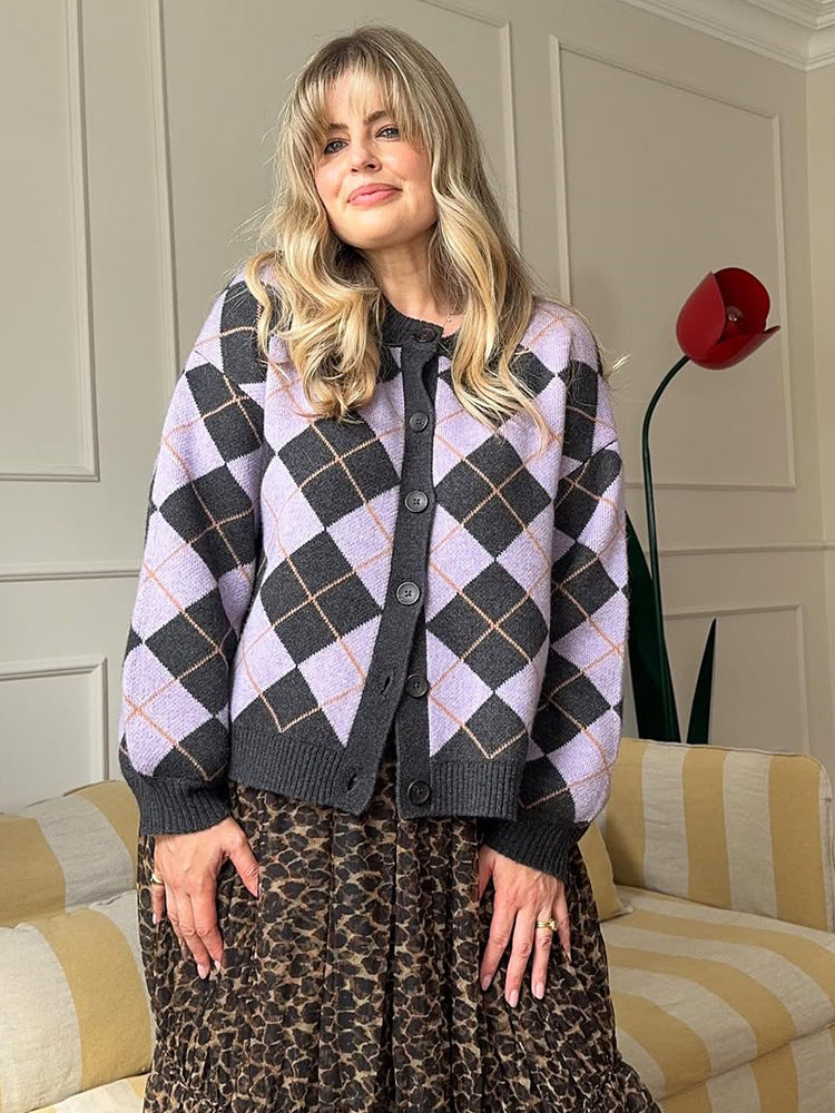 Damen Argyle-Strickjacke mit kastiger Silhouette und großer Knopfleiste Shop Nory