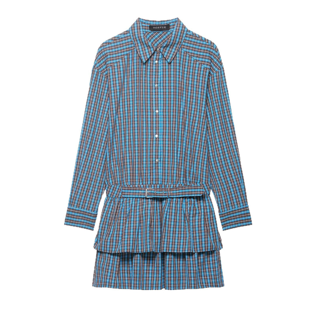 Damen Tailliertes Hemdkleid im Karomuster mit Bindegürtel und Stufenrock Shop Nory