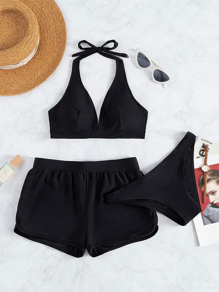 Damen Sport-Bikini-Set mit hoch geschnittenem Oberteil und komfortablen Shorts