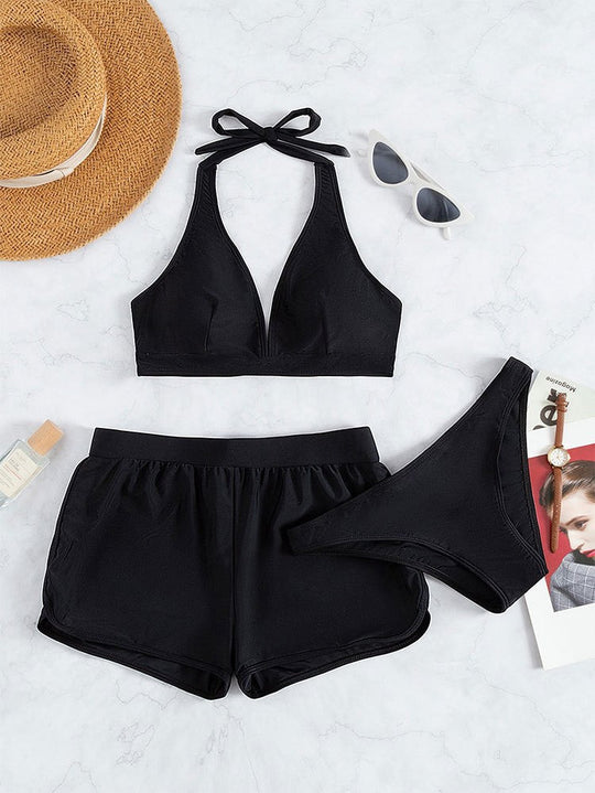 Damen Sport-Bikini-Set mit hoch geschnittenem Oberteil und komfortablen Shorts