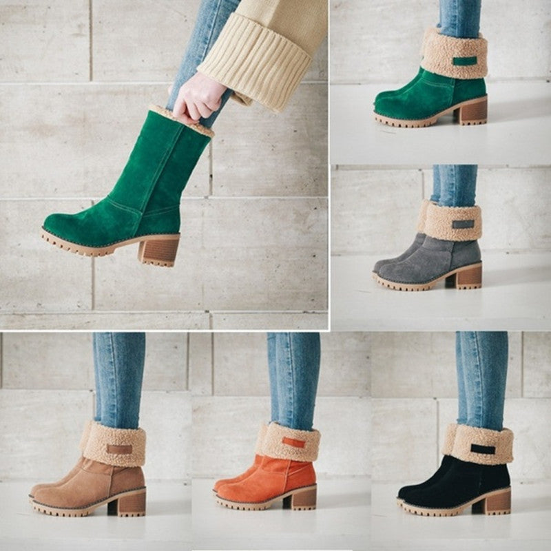 Damen Winterstiefel mit kuscheligem Kunstfellkragen und robustem Sohlenprofil