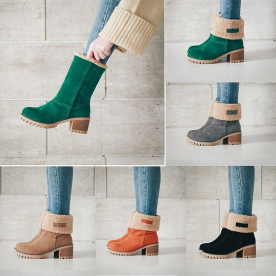 Damen Winterstiefel mit kuscheligem Kunstfellkragen und robustem Sohlenprofil
