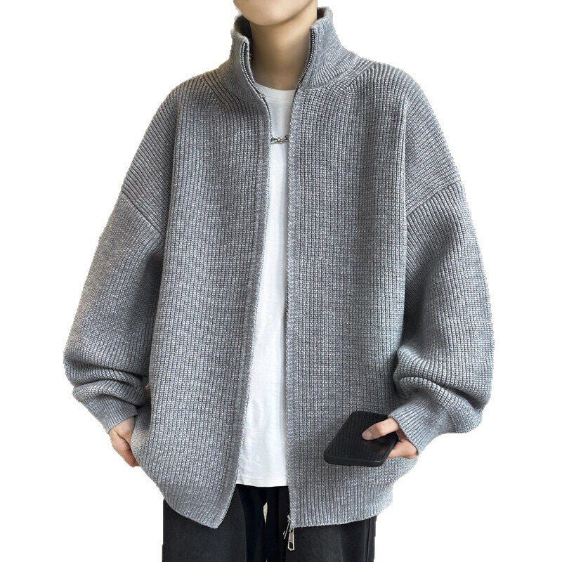 Unisex Oversized Strick-Zipjacke mit Stehkragen und Rippbündchen Shop Nory