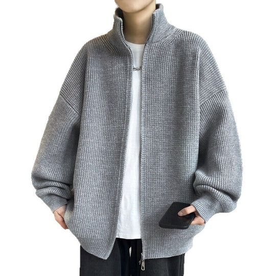 Unisex Oversized Strick-Zipjacke mit Stehkragen und Rippbündchen Shop Nory