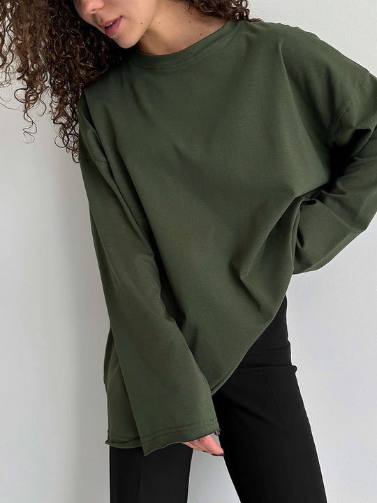 Damen Oversize Langarmshirt mit hohem Kragen