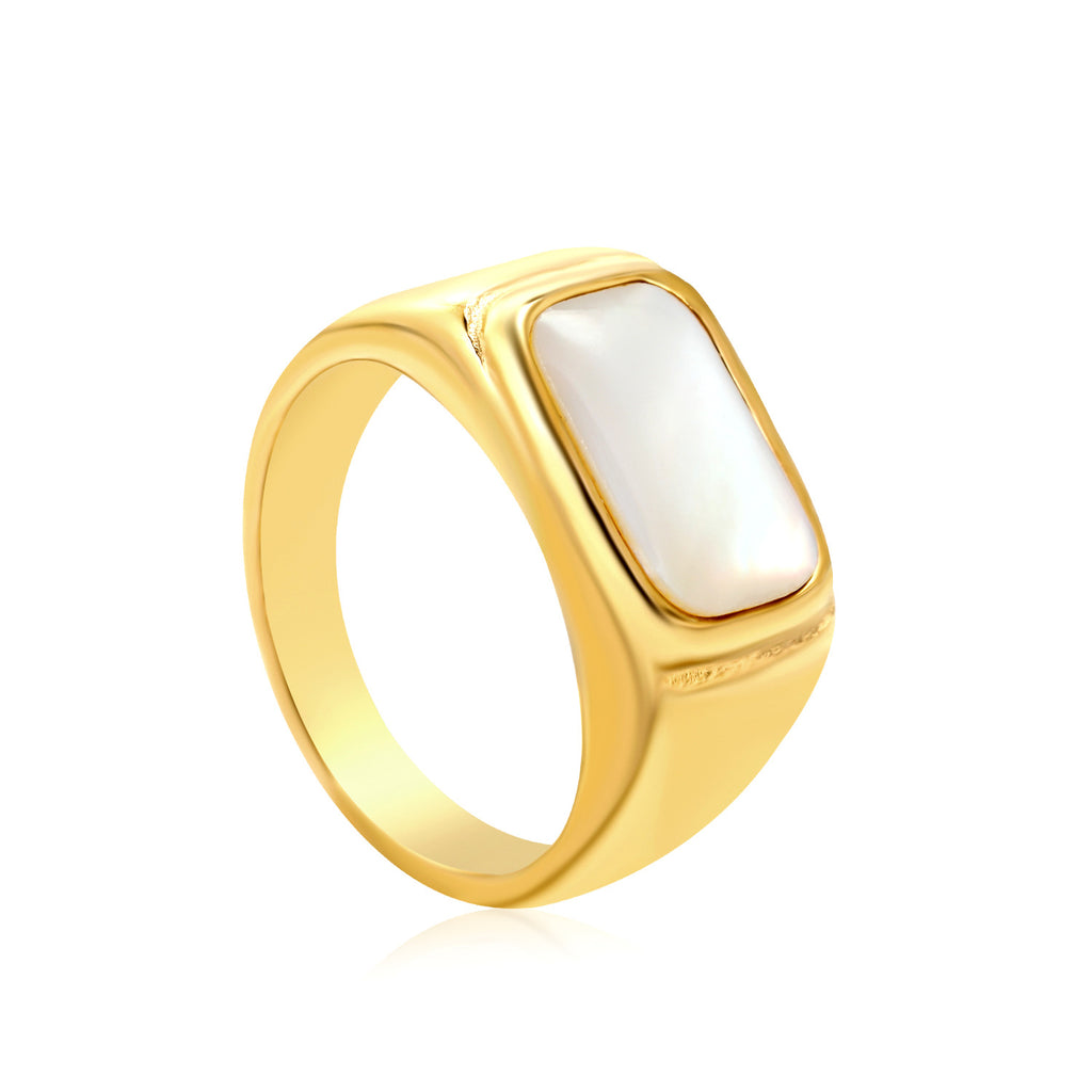 Damen Ring mit einem edlen, quadratischen Perlenanhänger und hochwertiger Goldbeschichtung Shop Nory