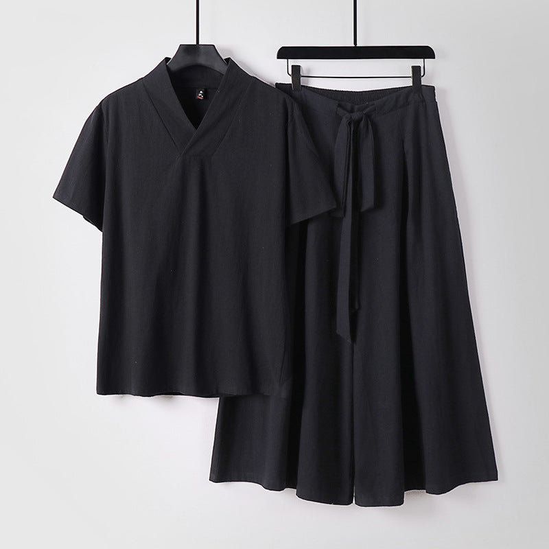 Damen Leichtes Loungewear-Set mit V-Ausschnitt-Shirt und weit schwingendem Midirock mit Kordelzug Shop Nory