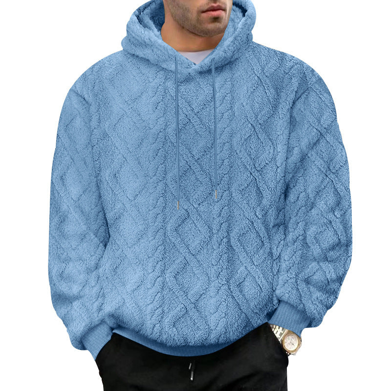 Herren nan kuscheliger Sherpa-Kapuzenpullover mit diamantgeprägter Struktur, Kordelzug und elastischen Rippbündchen Shop Nory