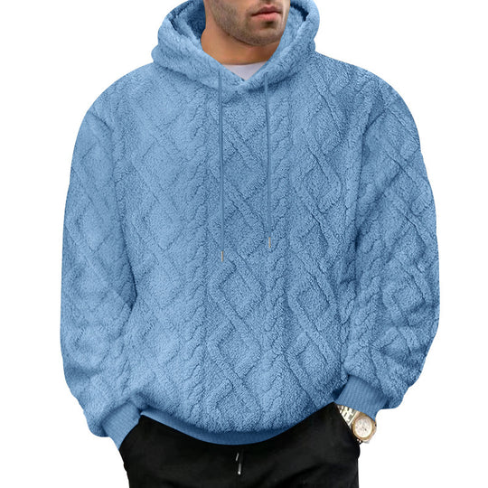 Herren nan kuscheliger Sherpa-Kapuzenpullover mit diamantgeprägter Struktur, Kordelzug und elastischen Rippbündchen Shop Nory