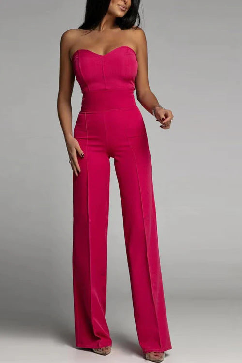 Damen eleganter Jumpsuit mit schulterfreiem Design und weitem Bein
