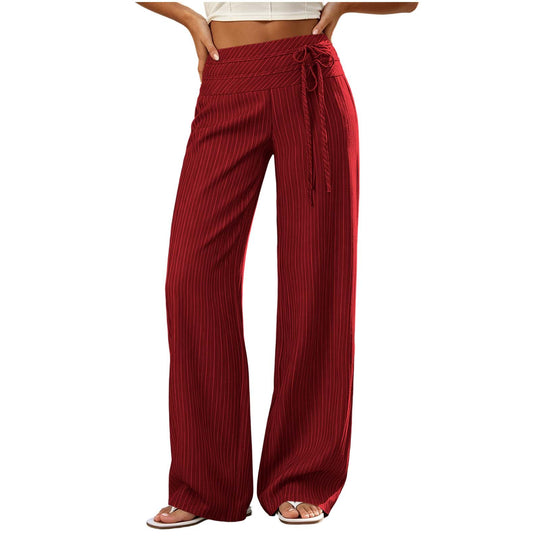 Damen Weite High-Waist Palazzo-Hose mit Streifenmuster und Bindegürtel Shop Nory