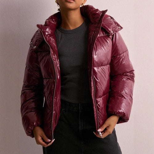 Damen Hochglanz Steppjacke mit Kapuze