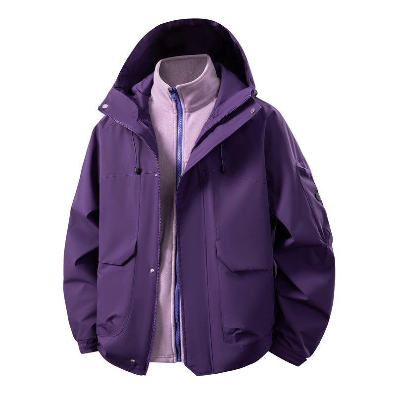Unisex zweilagige Softshell-Parka mit herausnehmbarem Fleece-Innenlayer, Kapuze und Utility-Taschen Shop Nory