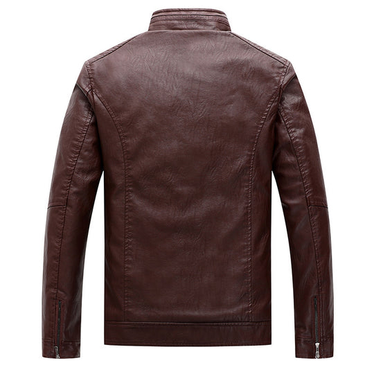 Herren Slim-Fit Lederoptik-Motojacke mit Stehkragen und Reißverschlusstaschen Shop Nory