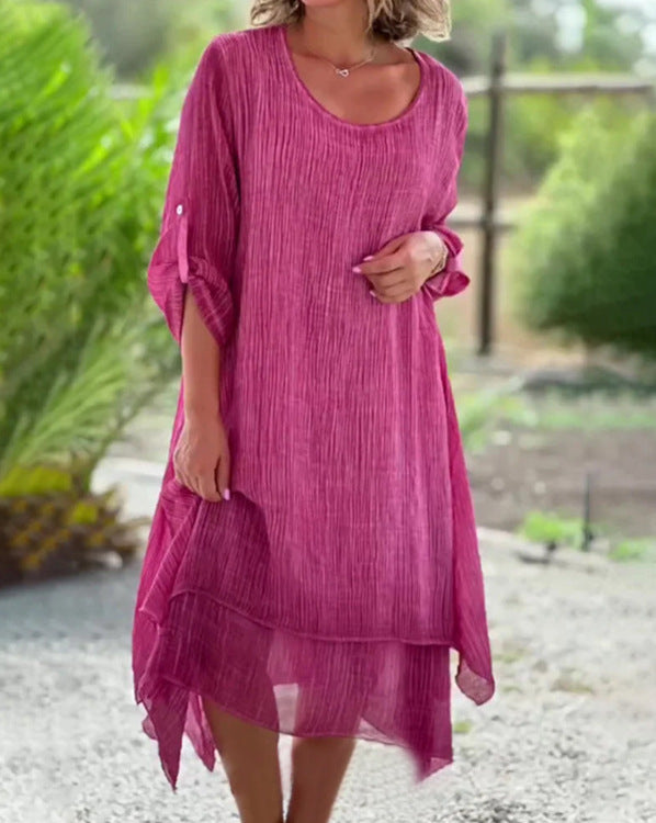 Damen lässiges Sommerkleid mit asymmetrischem Saum und luftigen Ärmeln