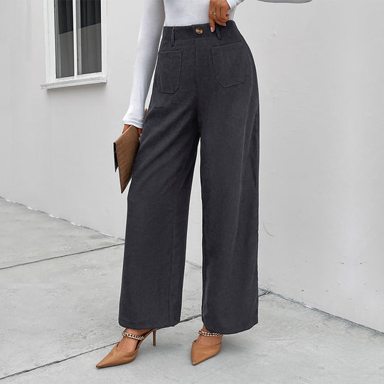 Damen Weite Cordhose mit hoher Taille, aufgesetzten Taschen und weitem Bein Shop Nory