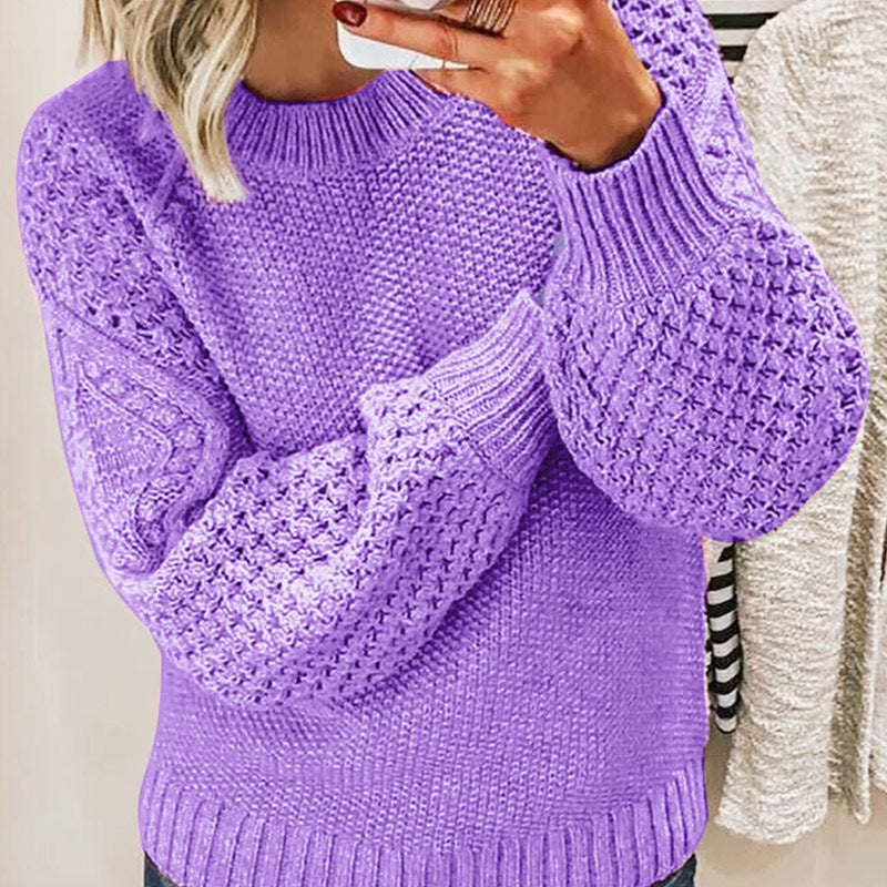 Damen Grobgestrickter Pullover mit Zopfmuster und Ballonärmeln Shop Nory