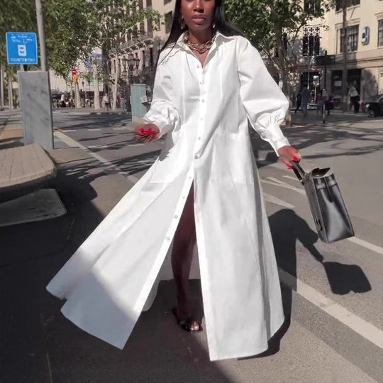 Damen Elegantes Hemdblusenkleid mit weit schwingendem Rock