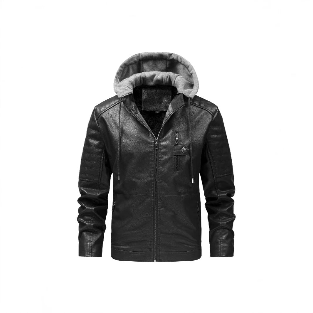 Herren Stilvolle Kunstlederjacke mit Kapuze Shop Nory
