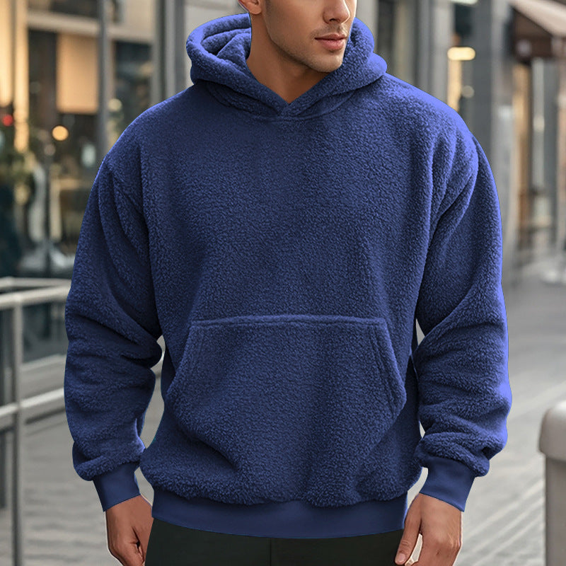 Herren Hoodie aus kuscheligem Teddy-Fleece mit Kängurutasche und breiten Bündchen