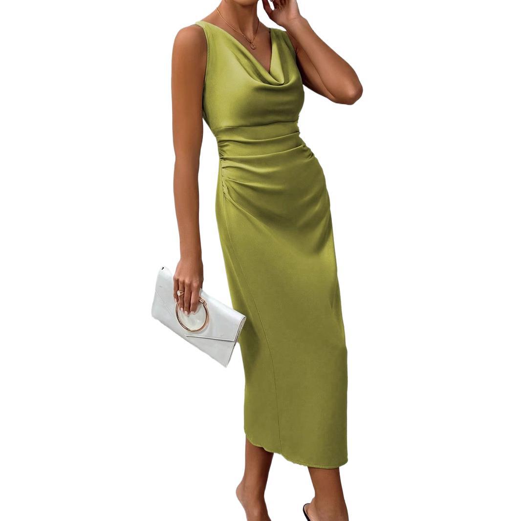 Damen ärmelloses Midikleid mit elegantem Wasserfallausschnitt