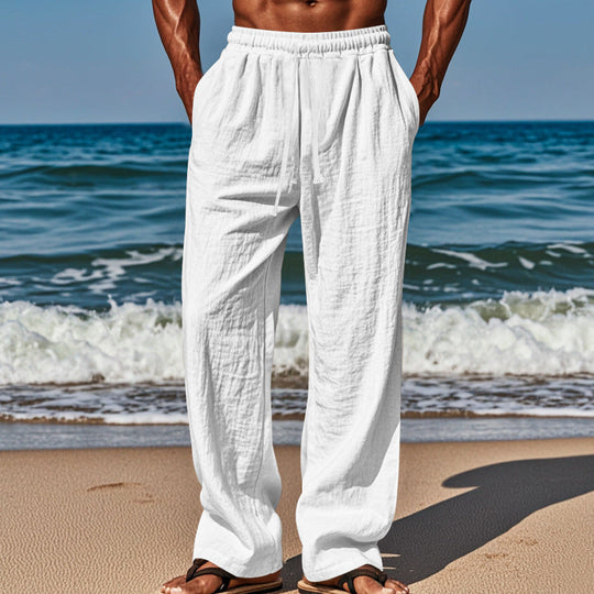 Herren nan Leichte Leinenhose mit weitem Bein und elastischem Bund