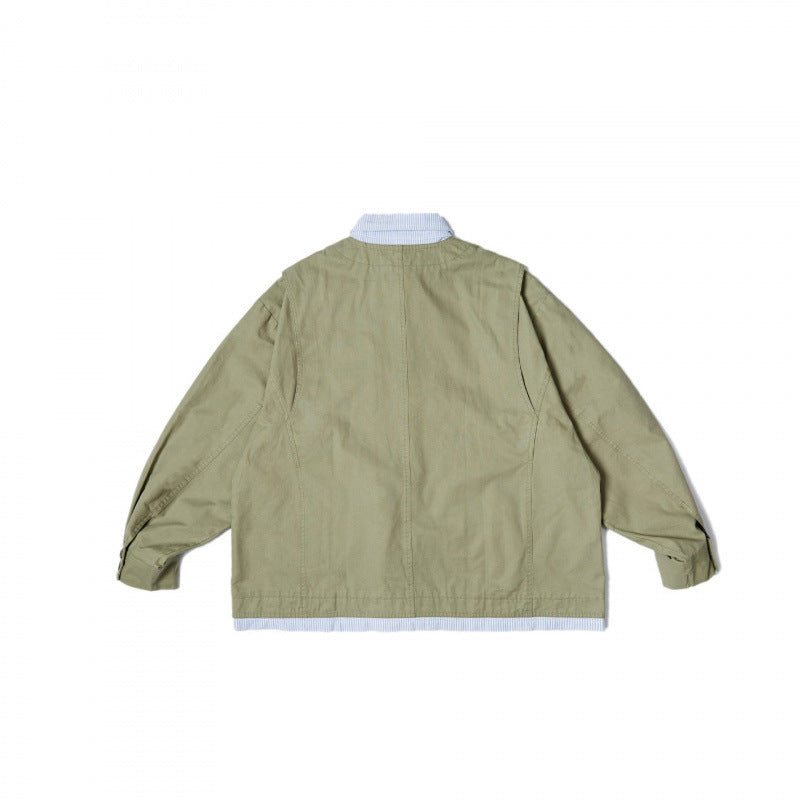 Unisex Oversize-Hemdjacke im Worker-Stil mit aufgesetzten Klappentaschen und kontrastierter Hemdblende Shop Nory