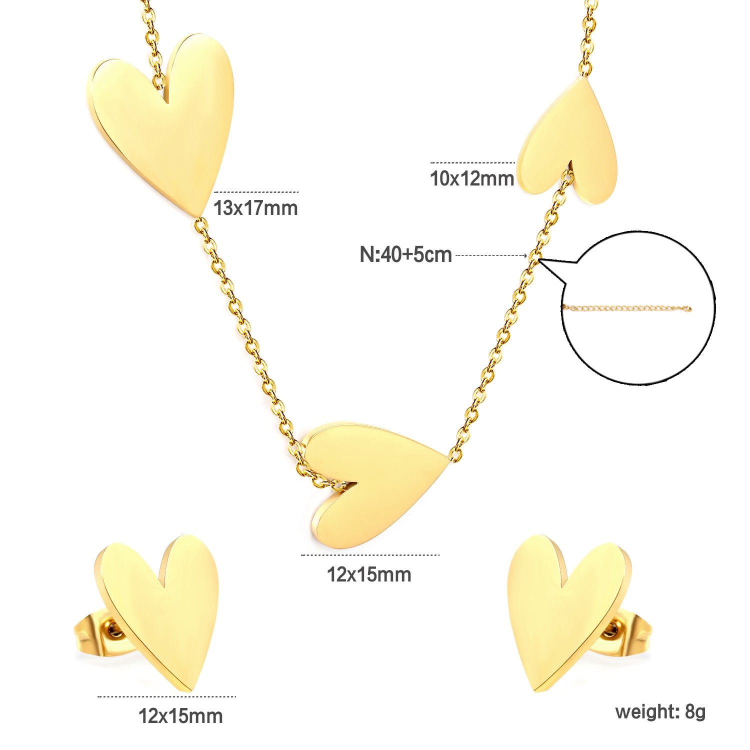 Damen Halskette und Ohrstecker Set im zeitlosen Herzdesign Shop Nory