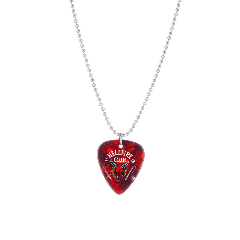 Damen Halskette mit Gitarren-Pick-Anhänger und Kunstmotiv Shop Nory
