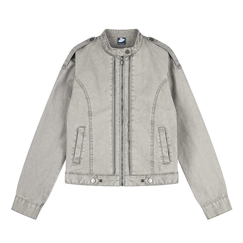Damen Kurz geschnittene Utility-Jacke mit Stehkragen und Schulterklappen Shop Nory