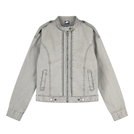Damen Kurz geschnittene Utility-Jacke mit Stehkragen und Schulterklappen Shop Nory