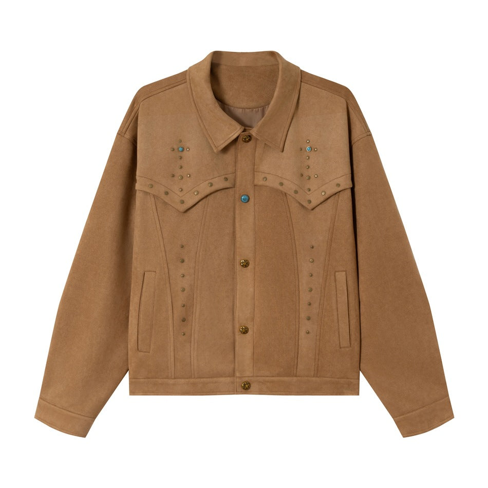 Damen Kurz geschnittene Wildleder‑Optik Blousonjacke mit Western‑Yoke und Nietenapplikation Shop Nory