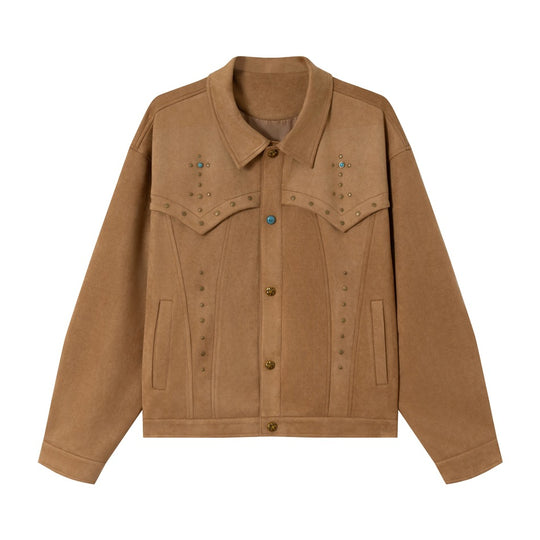 Damen Kurz geschnittene Wildleder‑Optik Blousonjacke mit Western‑Yoke und Nietenapplikation Shop Nory