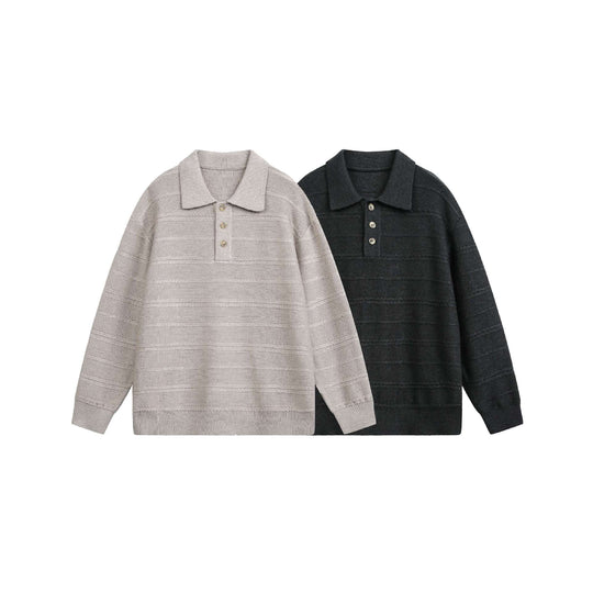 Unisex Strick-Polo mit Strukturstreifen und drei-Knopf-Leiste Shop Nory