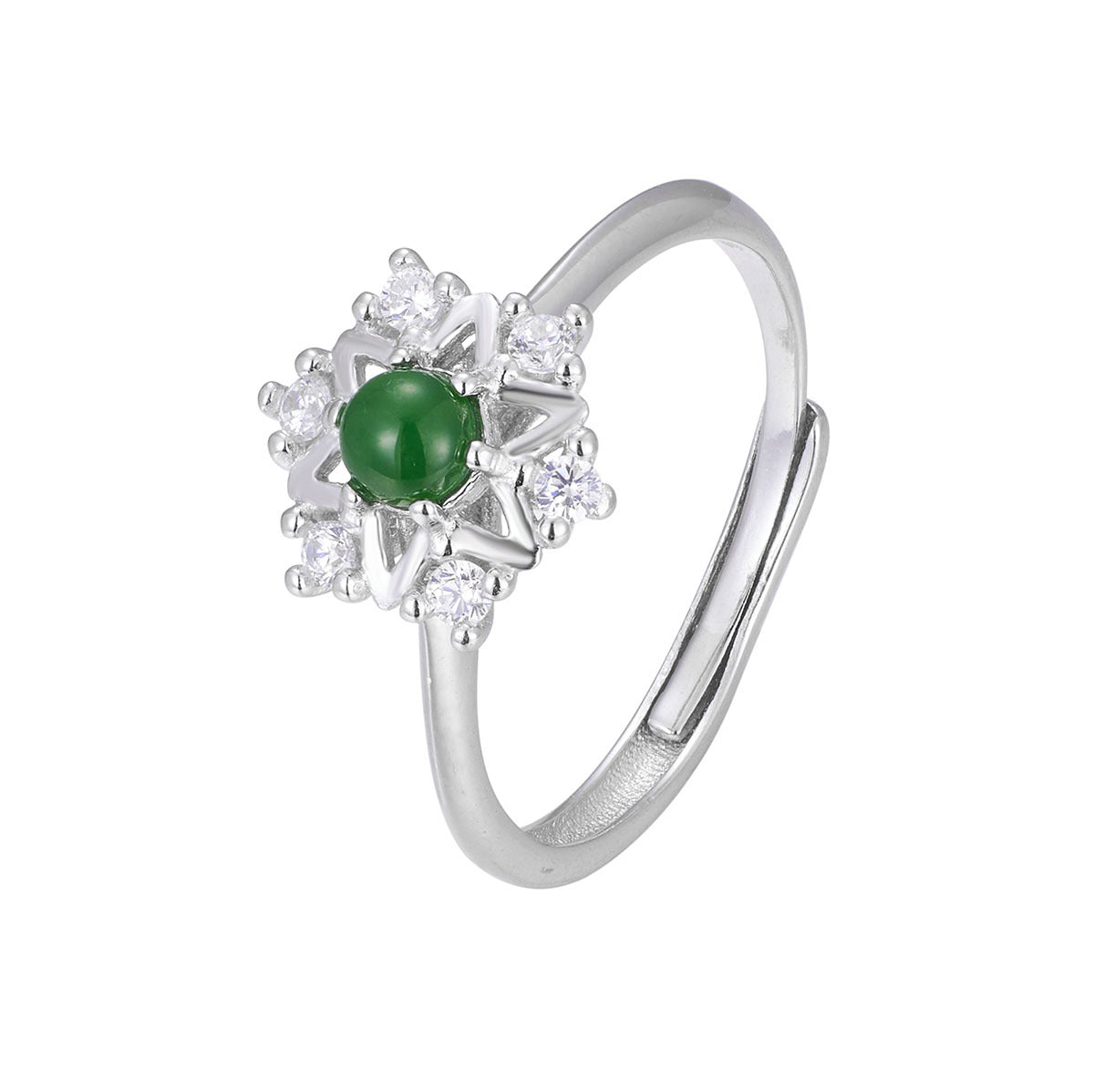 Damen Ring mit funkelndem grünen Jade-Edelstein und Zirkonia-Verzierung Shop Nory