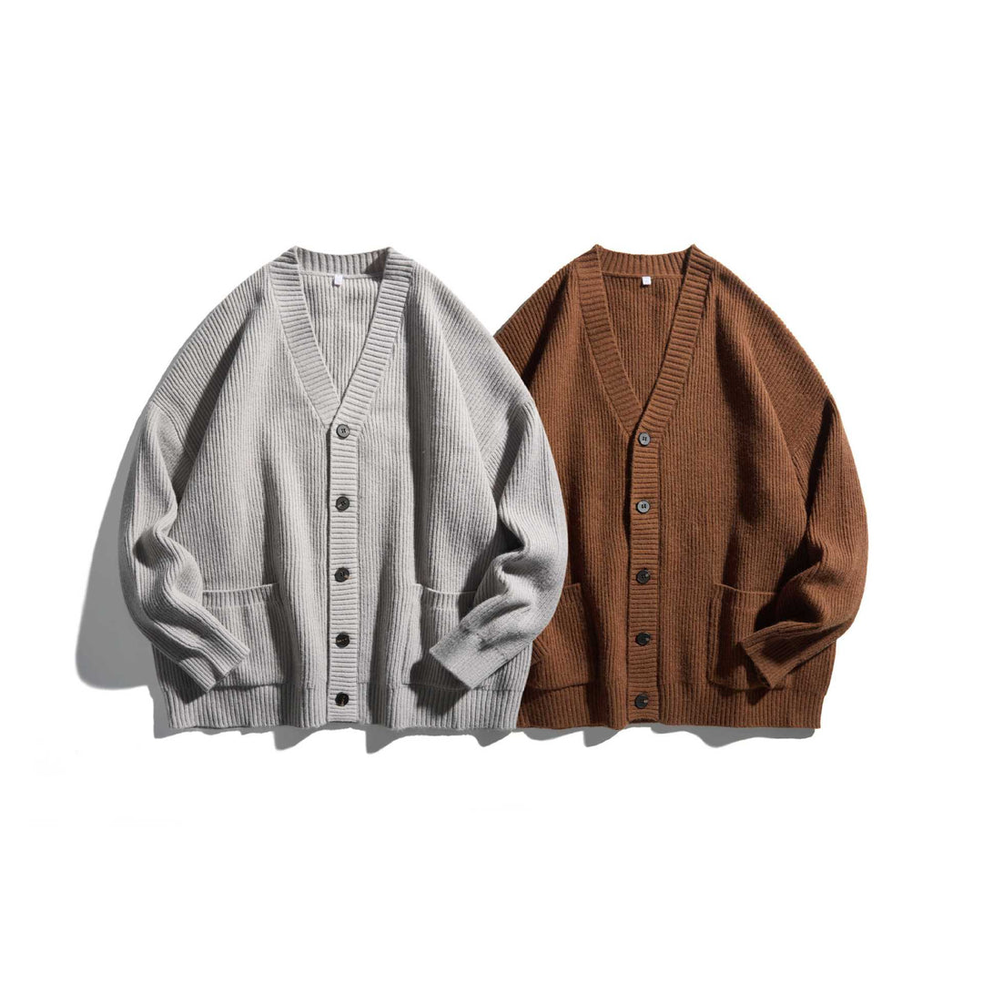 Damen Oversize Rippenstrick-Cardigan mit V‑Ausschnitt und aufgesetzten Taschen Shop Nory