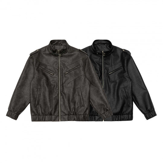 Herren Boxy Kunstleder-Blouson mit Stehkragen, Schulterklappen und elastischem Saum Shop Nory