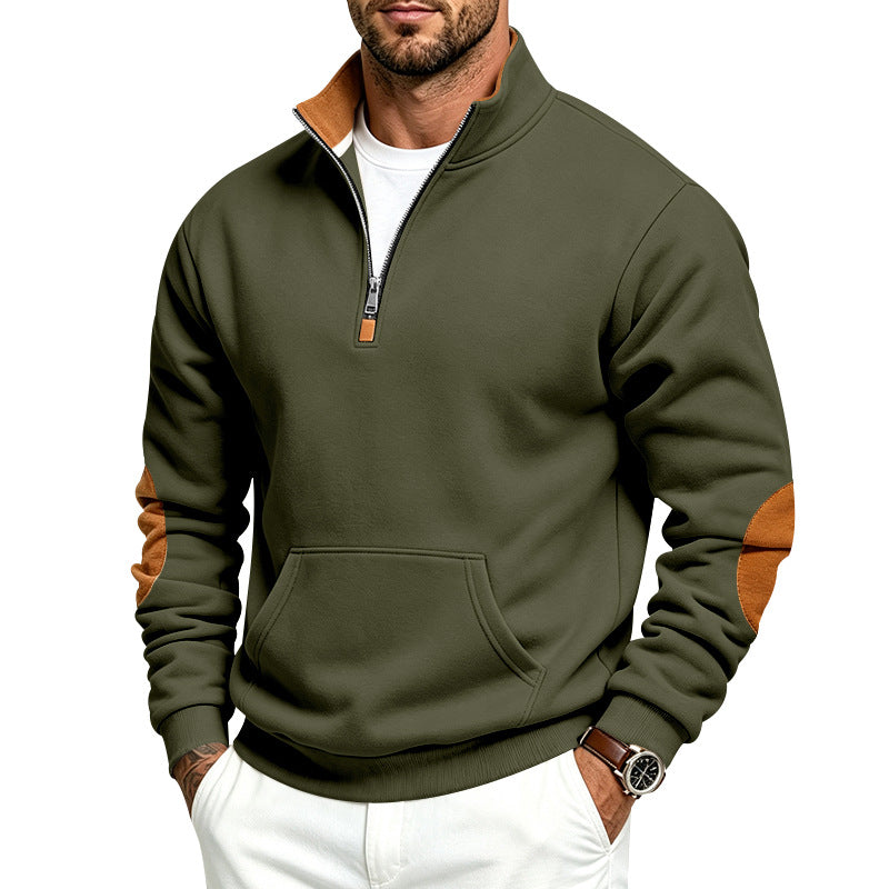 Herren Sweatshirt mit halbem Reißverschluss, Stehkragen und Ellenbogen-Patches Shop Nory