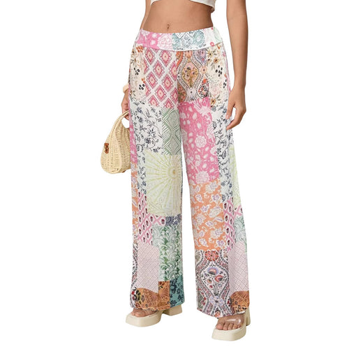 Damen Patchwork Palazzo-Hose mit weitem Bein und hohem Bund Shop Nory
