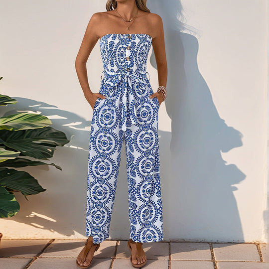 Damen Jumpsuit mit trendigem bandeau Design und praktischen Taschen
