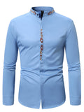 Herren Langarmhemd mit kunstvollen Stickereien und modernem Stehkragen