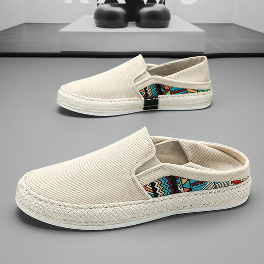 Damen Espadrille-Slipper aus Canvas mit geflochtener Jute-Sohle und farbigem Ethno-Detail Shopy Nory