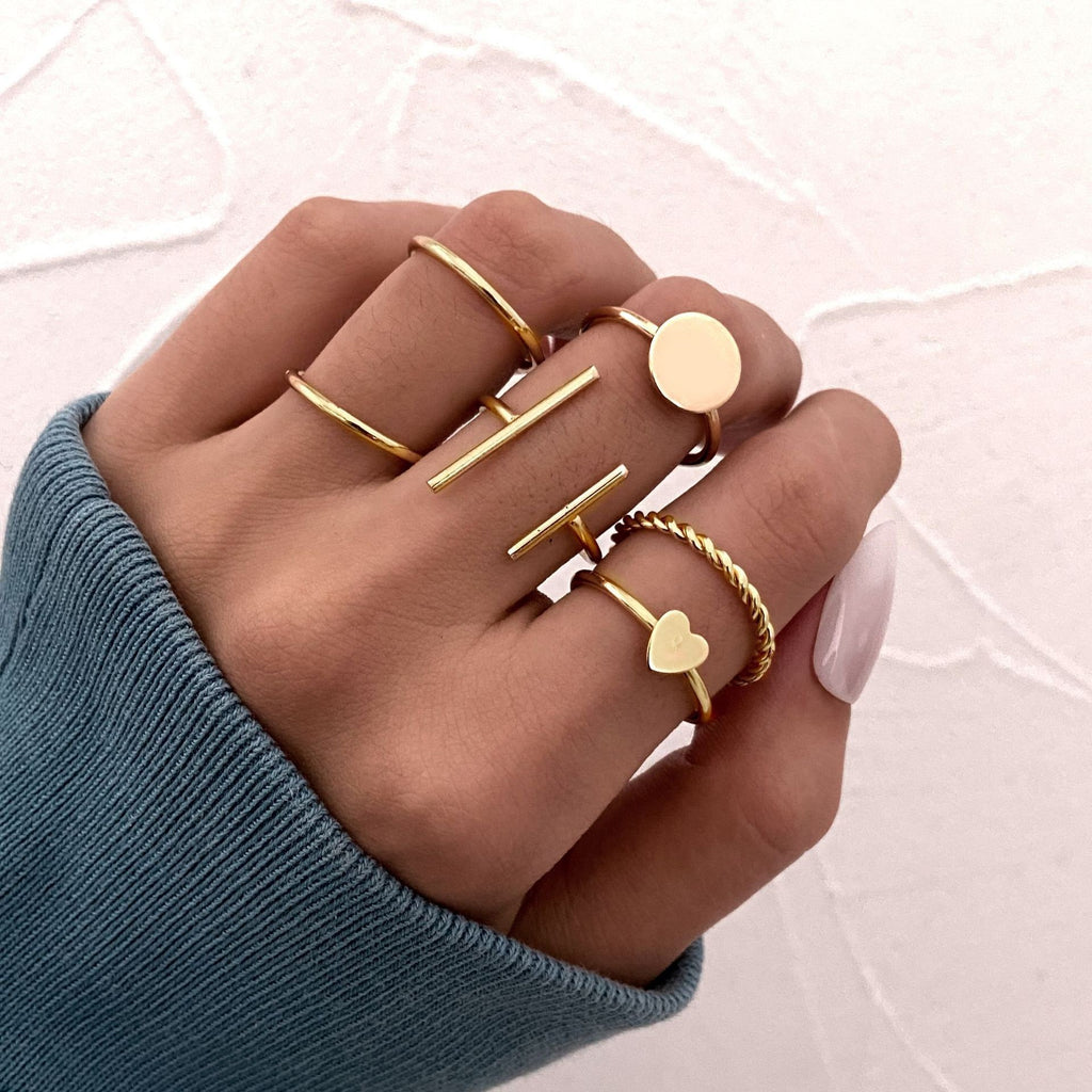 Damen Ring-Set mit kreativen Herz- und Strukturdesigns Shop Nory