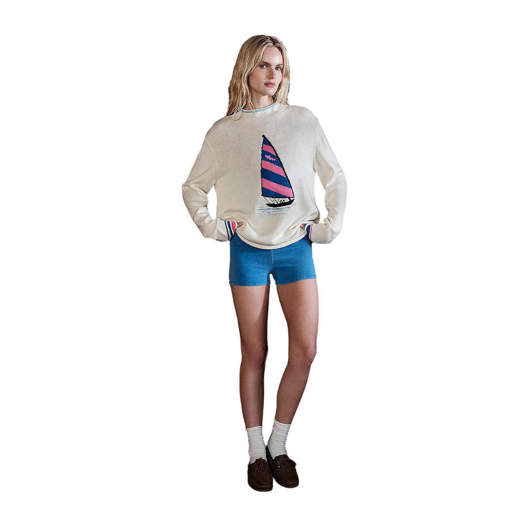Damen Oversize Strickpullover mit Segelboot-Intarsie Shop Nory