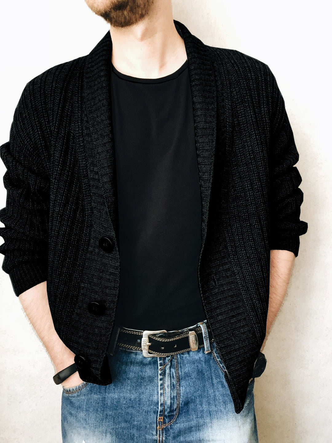 Herren Strickcardigan mit Schalkragen und Knopfleiste Shop Nory
